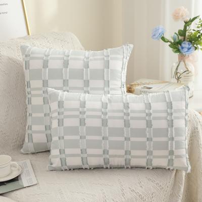 China New Anti-Static Green Polyester Pillow Case Cut Flower Craft Plaid White Living Room Sofa Cushion Cover for sale