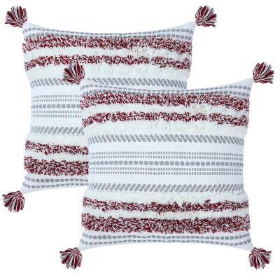 China Good Quality Anti-Static Cotton Canvas Striped Double Color Fringe Tufted Sofa Pillowcase Cushion Cover for sale