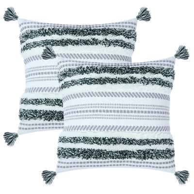 China Anti-Static Factory Directly Supply Hot Selling Cotton Linen Striped Double Color Fringe Tufted Sofa Pillowcase Cushion Cover for sale