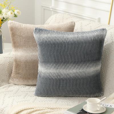 China New Rabbit Hair Anti-static Gradient Pillowcase Sofa Plush Pillowcase Cushion Cover Striped Lamb Plush Pillow for sale