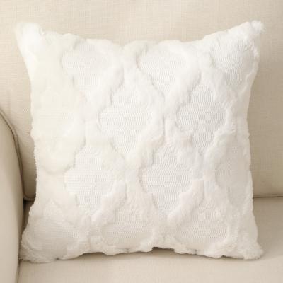 China White Living Room Cut Flower Anti-static Single Side Moroccan Pattern Plush Pillowcase Plush Sale Cushion Cover Sofa Decoration for sale