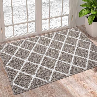 China Reversible Anti-Slip Absorbent Entrance Anti-fouling Cover, Machine Washable Interior Floor Mats Door Rug For Entrance, Gray Plaid Low Profile for sale