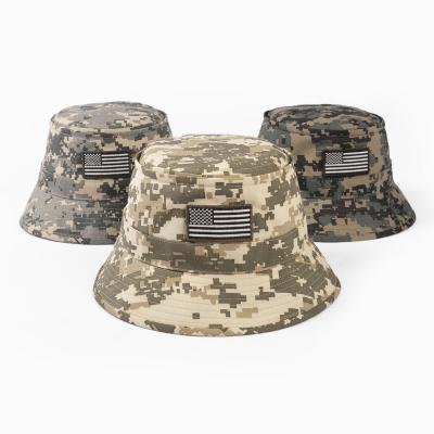 China 100% Cotton Outdoor Mens American Flag Fisherman Hats Blank Camo Camouflage Military Bucket Hats With Custom Logo for sale