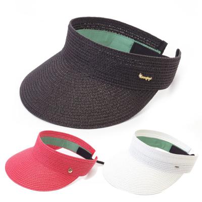 China Sun Protection & Summer Breathable Beach Cap Foldable Straw Hat Paper Sun Visor With Metal Logo for sale