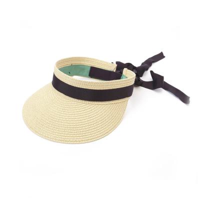 China Sun Protection & Custom Made Sliver Paper Band Summer Women's Breathable Plain Straw Sun Visor Hat Cap for sale