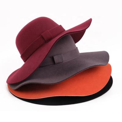 China Wholesale Comfortable 2021 Felt Luxury Colorful Ladies Wide Brim Fedora Hats With Ribbon for sale