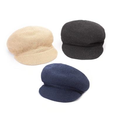 China High Quality Warm And Comfortable Polyester Men And Women Flat Visor Plain Knitted Beret Hats for sale