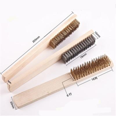 China Wooden handle cleaning steel or brass brush for polishing and cleaning for sale