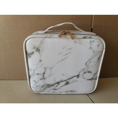 China Fashion OEM ODM PU BH Custom White Marble Leather Cosmetics Bag Organizer With Movable Divider for sale