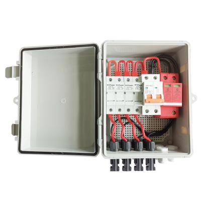 China Solar System IP65 4 IN 1 OUT 4 Strings 15A 500V Solar Combiner Box With Circuit Breakers And Lightning Arresters for sale