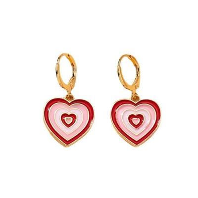 China Fashion New Love High Quality Multicolor Cute Heart Enamel Creative Heart Charm Creative Enamel Circle Colorful Drip Earrings for sale