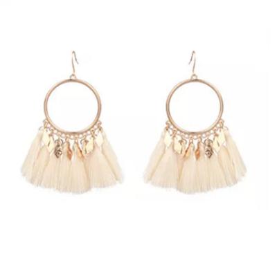 China Wholesale fashion circle simple tassel romantic and creative alloy large dangle colorful cotton silk fabric fashion woman jewelry earrings for sale