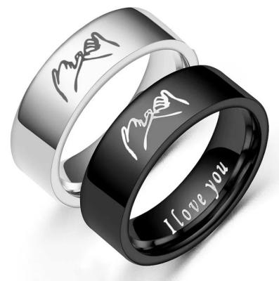 China New CLASSIC Fashion Stainless Steel Couples Ring Jewelry Birthday Gift Letter Ring for sale