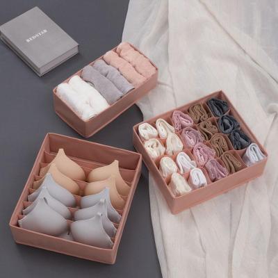 China Minimalism Modern Non-Woven Fabric Closet Grid Underwear Bra Sock Storage Multi-Size Folding Organizer Box (Set of 3) for sale