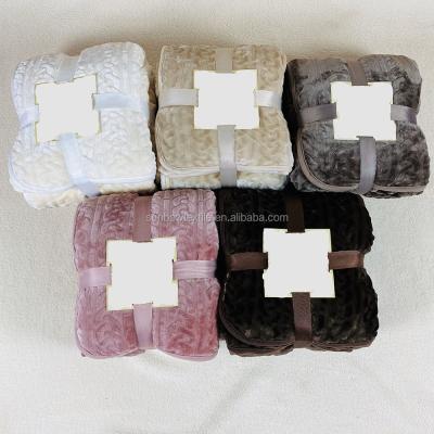 China 100% POLYESTER CABLE KNIT FLANNEL TOUR KING WINTER DOUBLE LAYER BLANKET 200X230CM for sale