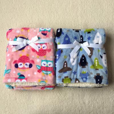 China Portable Blue Owl Baby Boy Pink Baby Rocket 2ply Newborn Infant Blanket Wrap for sale