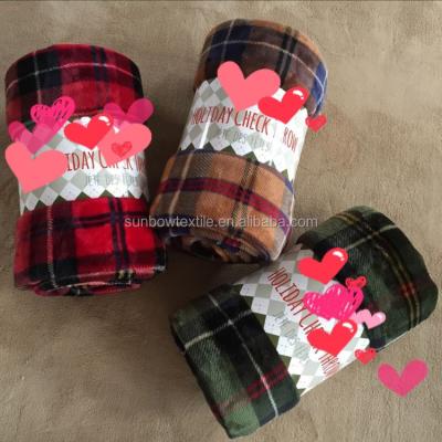 China Sustainable Soft Red Christmas Fleece Blanket Holiday Tartan Check Christmas Plaid Blanket for sale