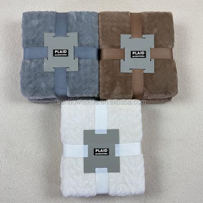 China Leafy Polyester Knitted Flannel Fleece Deep Embossed Plush Throw Blanket for sale