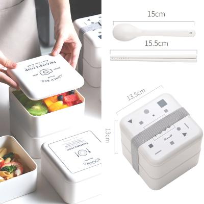 China Modern white plastic tiffin box pp thermal bento box tiffin square color pattern text style microwavable fast shipping lunch box can customized LOGO for sale