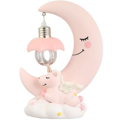 China Hot Selling High Quality Artificial Cute Creative Unicorn Moon Dream Night Light Decoration Resin Home Crafts for sale