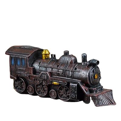 China Best Selling European Style Retro Model Artificial Old-fashioned Train Ornaments Desktop Decoration Props Resin Locomotive Model for sale