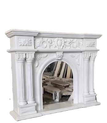 China EUROPEAN natural luxury white marble, carving stone fireplace, antique style table fireplace for sale