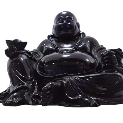 China China Outdoor Garden Black Granite Carved Carve Customized Size Laughing Buddha Statue for sale