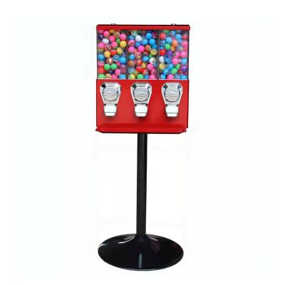 China Indoor High Quality Triple-container Candy Gum Ball Capsule Toy Vending Machine With Stand for sale