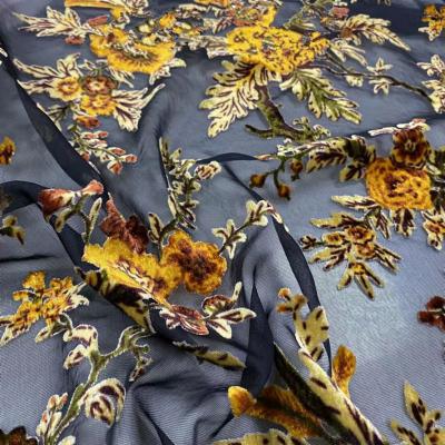 China BREATHABILITY; HANDFEEL 2022 Shaoxing SOFT fashion factory best durable French silk burnout velvet fabric printing burnout fabric sale good quality for sale