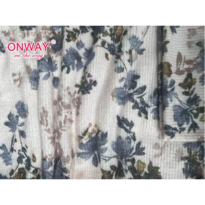 China 2022 viable wholesale big flower printing 2*2 polyester / rayon hacci brushed rib fabric for sale