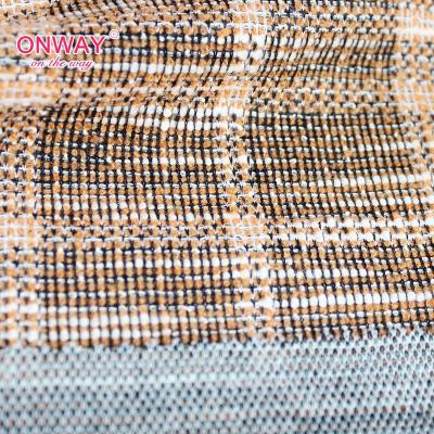 China Sustainable Factory 215gsm Professional Yarn Dyed Orange Jacquard Knit Fabric For Sweaters for sale