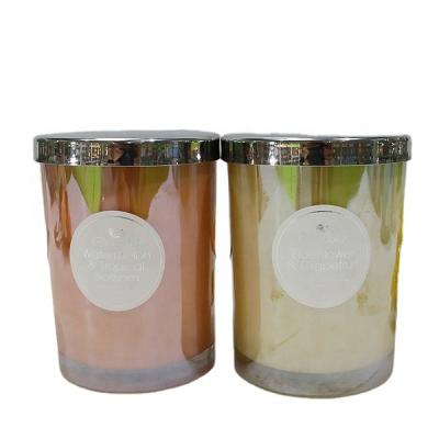 China Scented Scented Soy Wax Topped Decal Colored Candle Glass Jars With Metal Lid Wholesale for sale