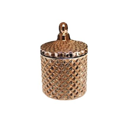 China LXHY T066 8.6X13.2cm home decoration modern style pretty diamond geo cut rose gold candle jar with decorative glass lid for sale