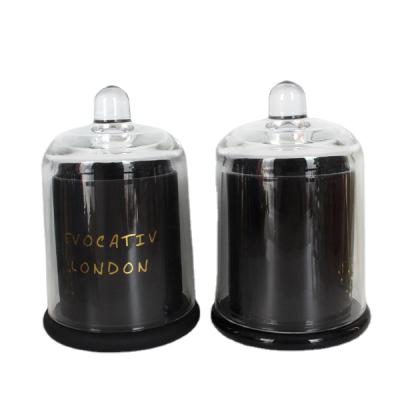 China Home Decoration Gold Matte Black Glass Dome Bell Shape Logo Printed Luxury Customized Candle Jar With Lid for sale