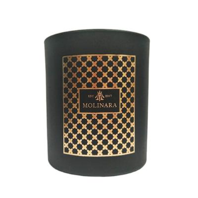 China Home Decoration FSC90100 360ml Luxury Elegant Classic Cylinder Candle Jar Matte Black Glass Holder With Hot Pink-stamping Gold Logo Pattern for sale