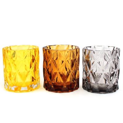 China LangXu Unique Luxury Colored Amber Yellow Gray Classic Candle Holder 150ml Glass For Candle Making Home Decor Wholesale 5oz 4oz for sale