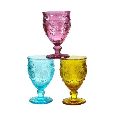 China LXHY-G001-1 8.5x14cm Colorful Embossed Tumblers 200ml Promotion Colored Glassware Water Wholesale Glass Tumblers for sale