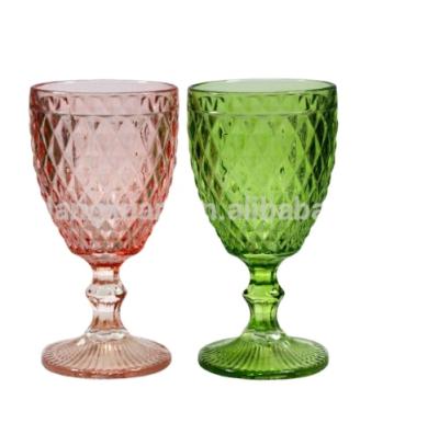 China LXHY-G006 COLORFUL Unique Shaped Pink Glass Diamond Moet 210ml Drinking Water Glass Green Tumbler 8.4x15.5cm for sale