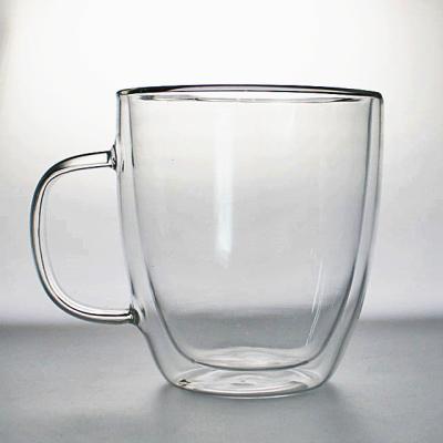 China Three Size Clear Double Wall Stocked Glass Mug With Handle Cup Tea Water Cup Glass Mug for sale