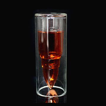 China Double Shot Shape Wall 43ml Bullet Shape Vodka Shot Glass Tequila Shot Glass for sale