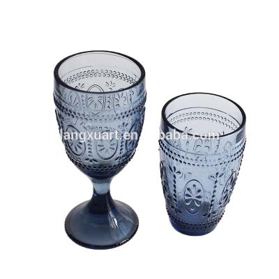 China Colored / Embossed Gray Color Hardware Pressed Glass Wine / Water Glass Stemware Tumblers for sale