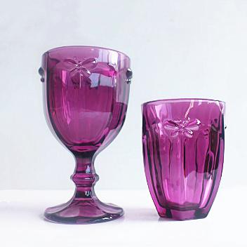 China Colorful Colorful Handmade Wholesale Glass Water Goblets Wine Glasses Embossed Champagne Glass for sale