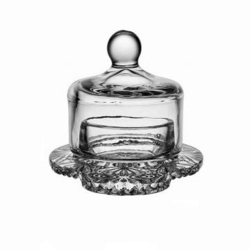 China Sustainable Plant Mini Round Glass Butter Dish Jar With Lid Cover for sale