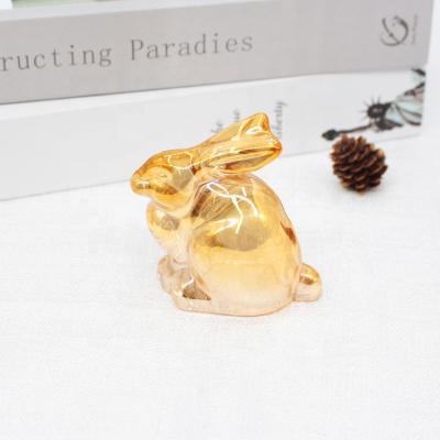 China China LangXu Custom Luxury Small Amber Pearlized Rabbit Crystal Clear Glass Figurines Ornaments for sale