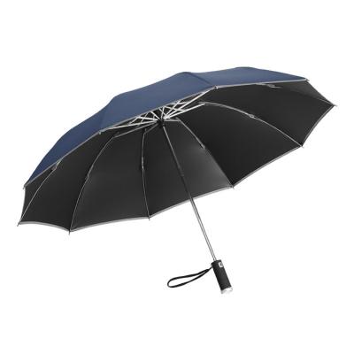 China Full Auto Modern Close Automatic Led Three Fold Umbrella With Reflect Fabric for sale