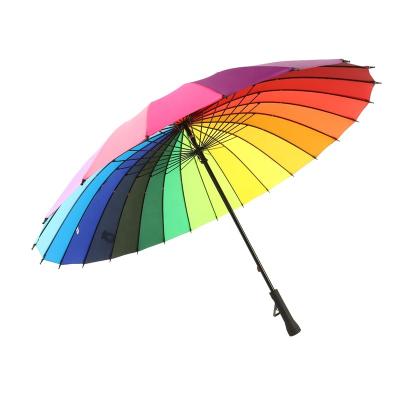 China Durable Minimalist OEM Sun Protection Iron Tube Shape 24 Rib Iridescent Custom Rainbow Golf Umbrellas Colorful for sale