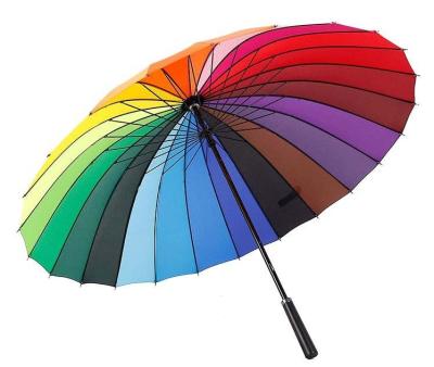 China Traditional Promotion Hot Sale Accept Customized Logo 24 Bone Rainbow Handle Straight Umbrella for sale