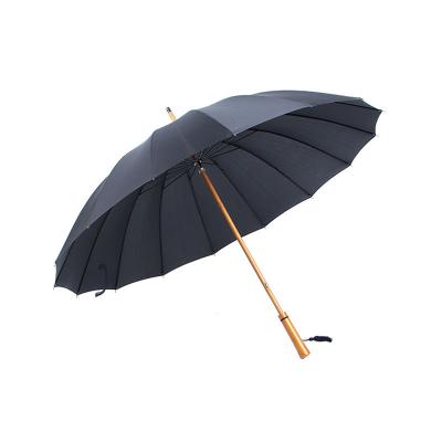 China Waterproof 50 Inch 16K Open Shaft Manual Black Color Business Men's Wooden Umbrella for sale