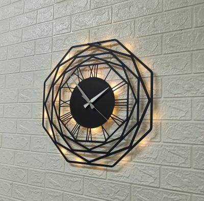 China Eclectic LED Octagonal Metal Large Wall Clock for sale