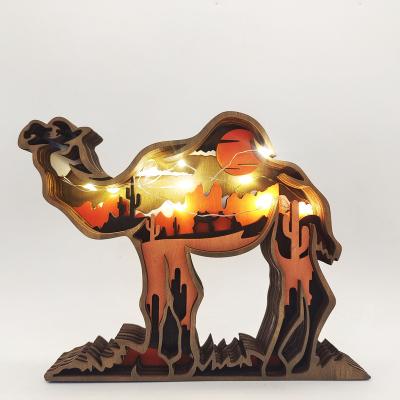 China Eclectic 3D Wooden Crafts Decor, Light Up  Decor Wooden Creative  Decoration with Led Wooden Animals Craft for sale